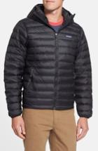 Men's Patagonia Packable Windproof & Water Resistant Goose Down Sweater Hooded Jacket, Size - Black