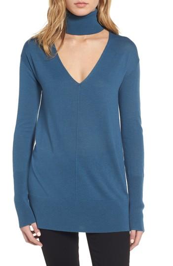 Women's Trouve Choker Turtleneck Sweater, Size - Blue/green