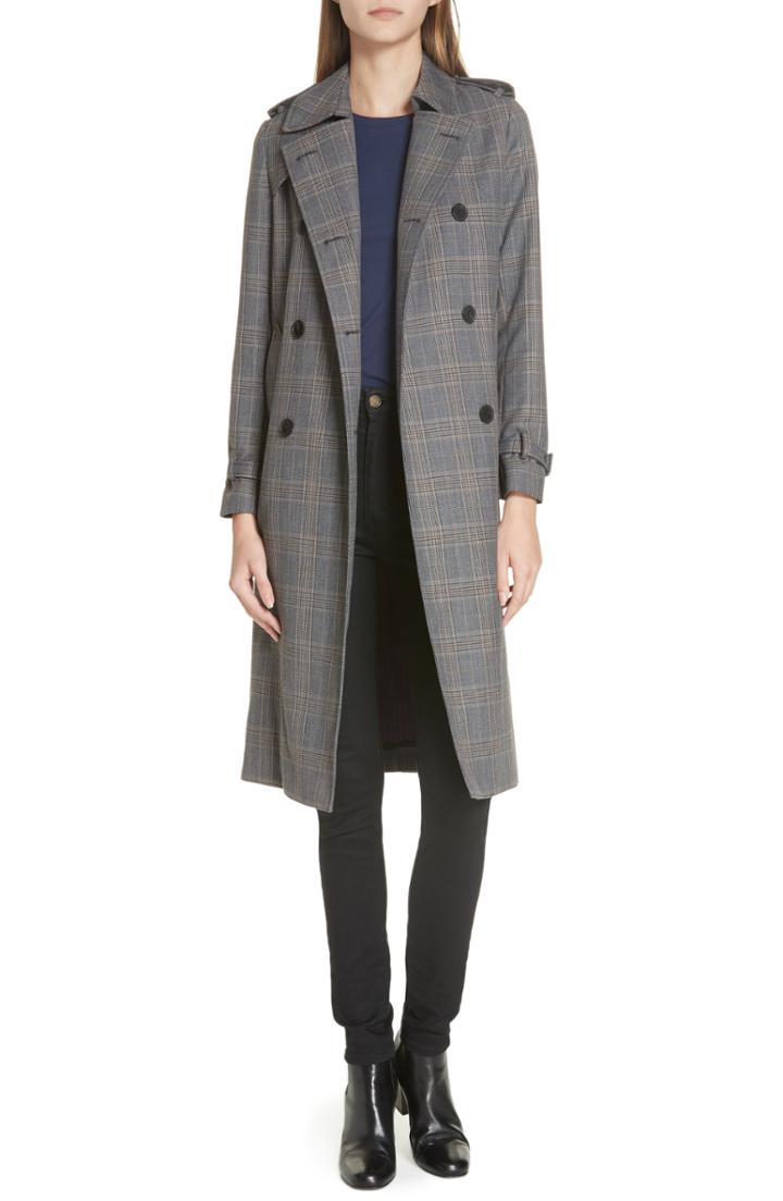 Women's Sandro Long Plaid Coat Us / 36 Fr - Grey