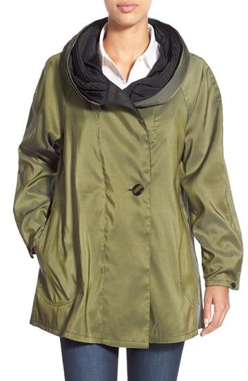 Women's Mycra Pac Designer Wear 'mini Donatella' Reversible Pleat Hood Packable Travel Coat - Green