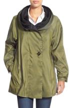 Women's Mycra Pac Designer Wear 'mini Donatella' Reversible Pleat Hood Packable Travel Coat - Green