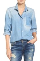 Women's 7 For All Mankind Torn Pocket Denim Boyfriend Shirt - Blue