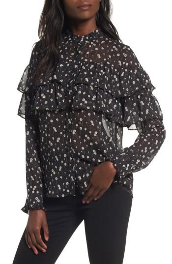 Women's Lost + Wander Leona Floral Print Ruffle Top - Black