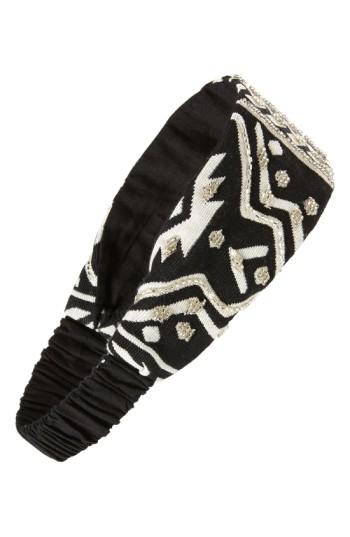 Berry Beaded Geo Head Wrap, Size - Black