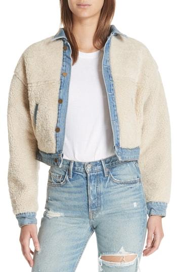 Women's Grlfrnd Sarai Reversible Genuine Shearling & Denim Jacket - White