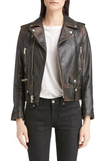 Women's Saint Laurent Back Logo Leather Biker Jacket