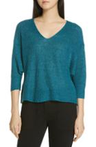 Women's Eileen Fisher V-neck Linen Sweater, Size - Blue/green