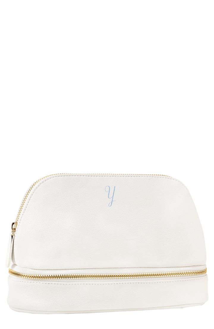 Cathy's Concepts Monogram Faux Leather Cosmetics Case, Size - White Y
