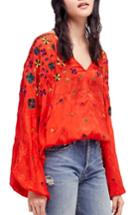 Women's Free People Music In Time Embroidered Top - Red