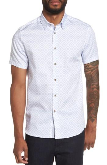 Men's Ted Baker London Almada Trim Fit Diamond Woven Shirt (l) - Blue