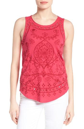 Women's Lucky Brand Eyelet Embroidered Cotton Tank - Pink
