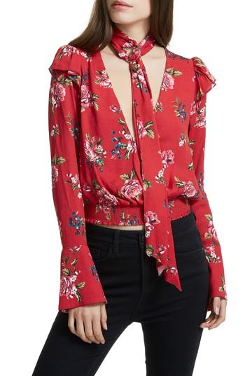 Women's Afrm Gigi Blouse With Necktie - Red