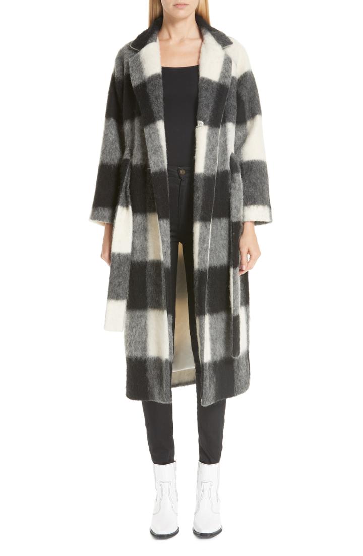 Women's Ganni Mckinney Check Wool Blend Coat Us / 40 Eu - Ivory