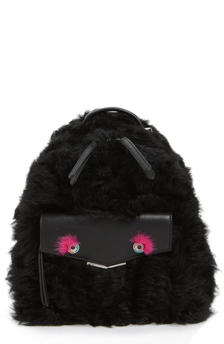 Fendi 'mini Monster' Genuine Shearling & Genuine Mink Fur Backpack - Black