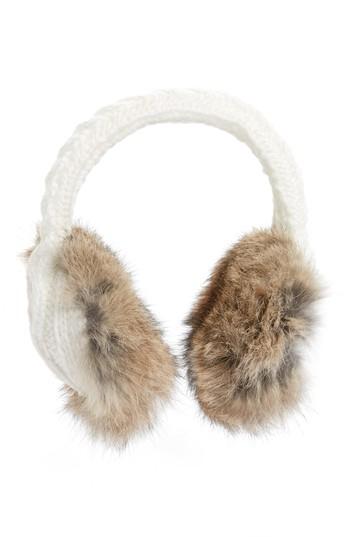 Women's Vincent Pradier Genuine Rabbit Fur & Cable Knit Earmuffs - White