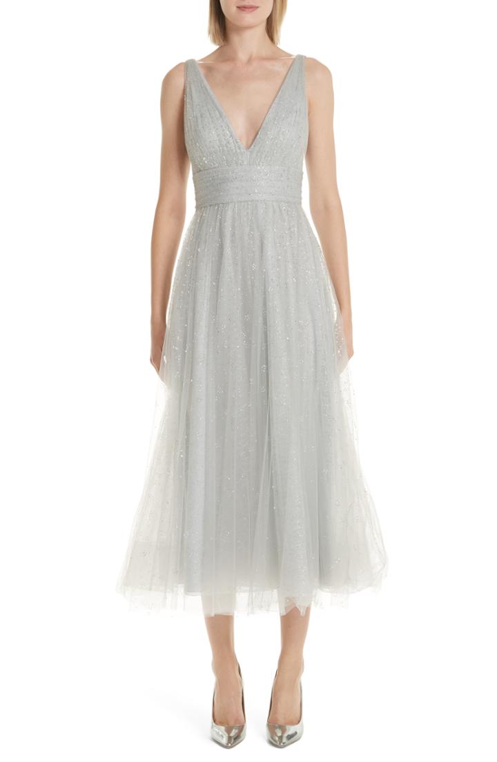 Women's Marchesa Notte Glitter Tulle Tea Length Dress