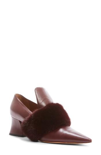 Women's Givenchy Patricia Pump With Genuine Mink Fur Trim .5 Eu - Burgundy