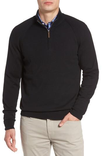 Men's Nordstrom Men's Shop Saddle Shoulder Quarter Zip Cotton & Cashmere Pullover - Black