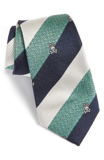 Men's Psycho Bunny Wide Stripe Silk Tie, Size - Green