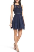 Women's Sequin Hearts Glitter Lace Fit & Flare Dress - Blue