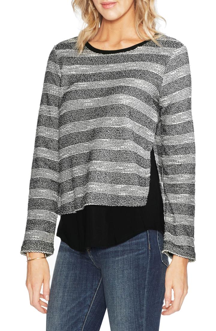 Women's Vince Camuto Stripe Mix Media Top - Black