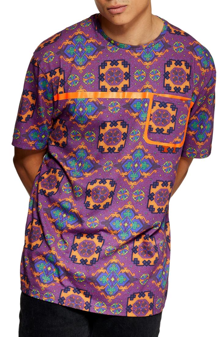 Men's Topman Tapestry Print Pocket T-shirt - Purple