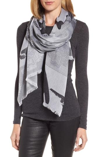 Women's Kenzo Multi Icons Cotton & Silk Scarf, Size - Grey