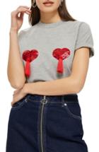 Women's Topshop By Tee & Cake Heart Tassel T-shirt Us (fits Like 10-12) - Grey