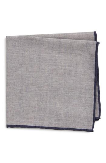 Men's Eleventy Solid Wool & Cotton Pocket Square, Size - Grey