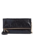 Sole Society Black Crackle Faux Leather Foldover Clutch - Black