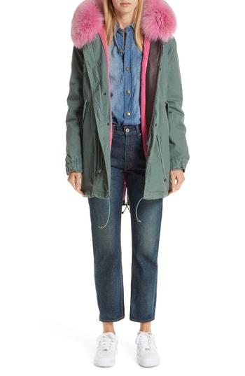 Women's Mr & Mrs Italy Genuine Fox Fur Trim Parka - Green