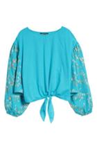 Women's Kas New York Coline Front Tie Embroidered Sleeve Blouse