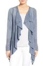 Women's Nic+zoe Ruffle Wave Linen Blend Cardigan - Blue