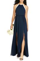 Women's Social Bridesmaids Halter Chiffon Gown - Blue