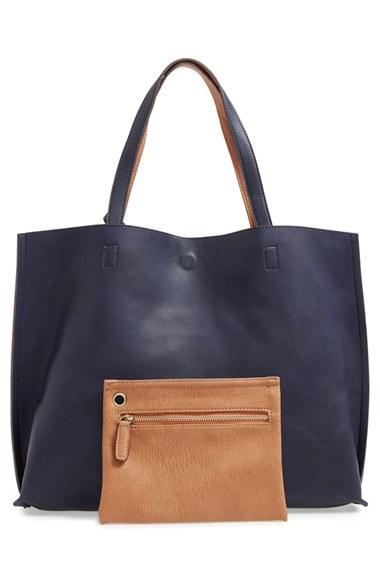 Street Level Reversible Faux Leather Tote & Wristlet - Metallic