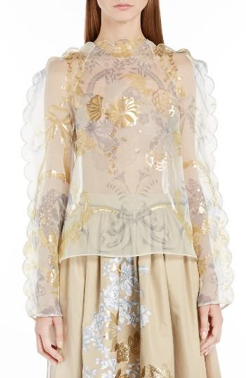 Women's Fendi Versailles Print Silk Organza Top