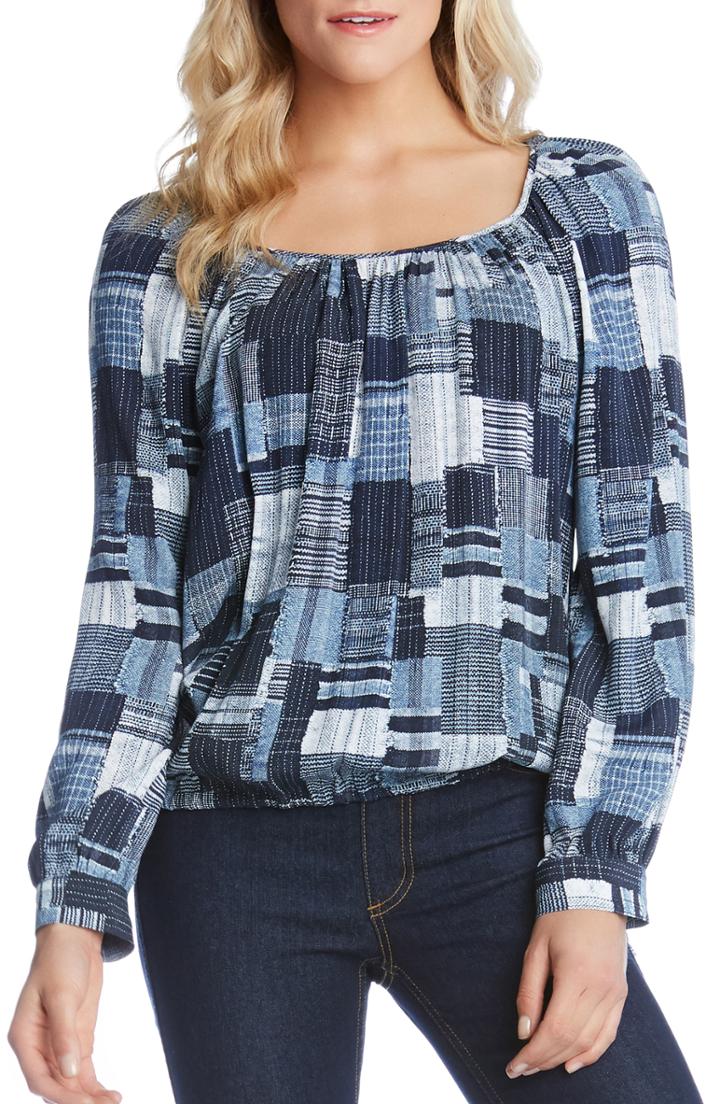 Women's Karen Kane Patchwork Tie Hem Top - Blue