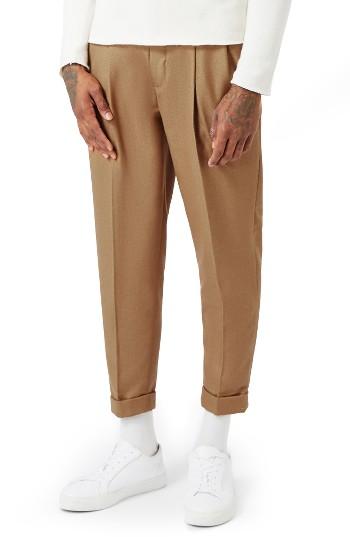 Men's Topman Pleated Tapered Fit Trousers X 32 - Beige