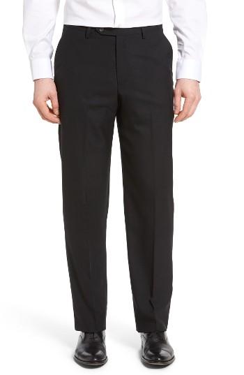 Men's Berle Flat Front Solid Wool Trousers X 30 - Black