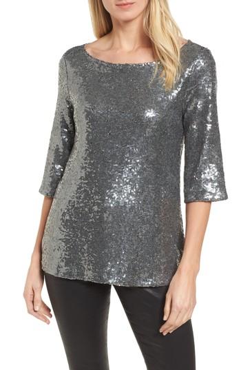 Women's Halogen Tie Back Sequin Top, Size - Metallic