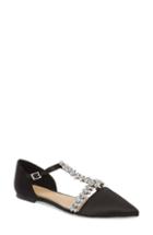 Women's Jewel Badgley Mischka Maury Embellished T-strap Flat .5 M - Black