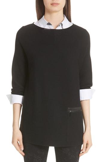 Women's Lafayette 148 New York Pocket Detail Sweater - Black