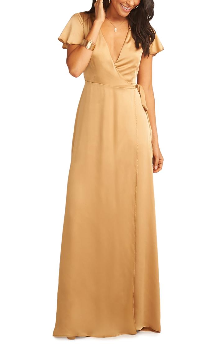 Women's Show Me Your Mumu Noelle Satin Wrap Evening Dress X-large - Yellow