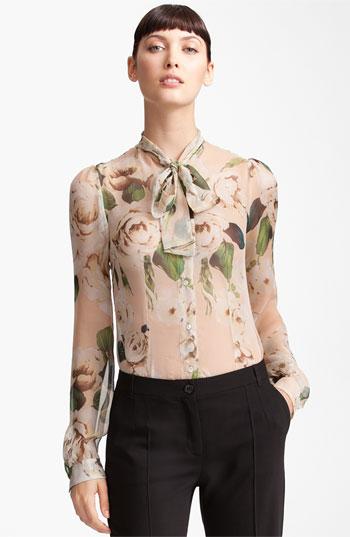 Dolce Gabbana Rose Print Chiffon Blouse Pink Print 4 Us   38 It