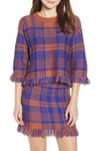 Women's Moon River Plaid Fringe Hem Sweater - Brown