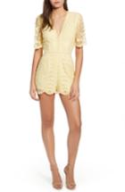 Women's Socialite Plunging Lace Romper, Size - Yellow