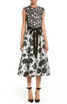 Women's Monique Lhuillier Lace & Jacquard Tea Length Dress
