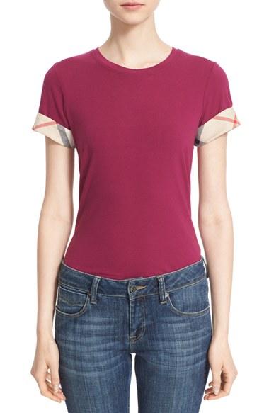 Women's Burberry Check Trim Tee - Purple