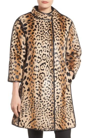 Women's Linda Richards Leopard Print Goat Fur Coat - Brown