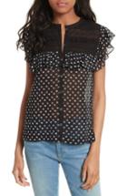 Women's Rebecca Taylor Moon Dot Embroidered Top - Black
